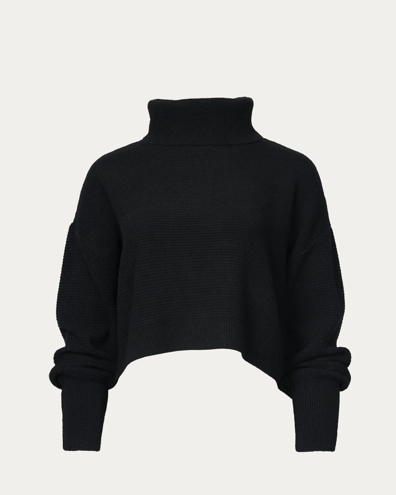 Front of a size L Slouchy Cropped Turtleneck Sweater in Black in Black by RD Style. | dia_product_style_image_id:340453